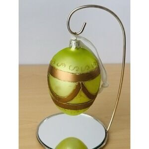 Glass Egg Shaped‎ Christmas Ornament Saeta Best Green Gold Glitter Painted